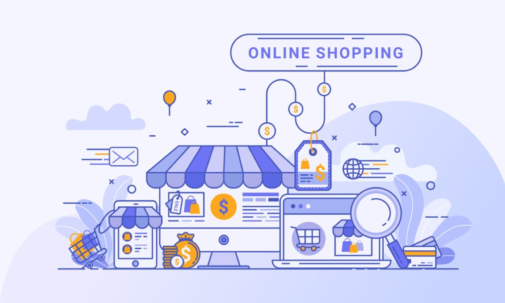 An illustration of an automated online shopping store featuring dropshipping.