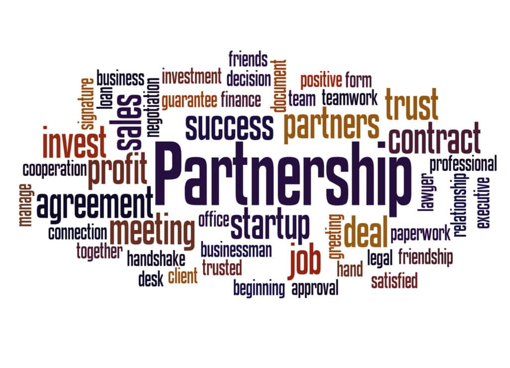 A word cloud showcasing the keyword "partnership".